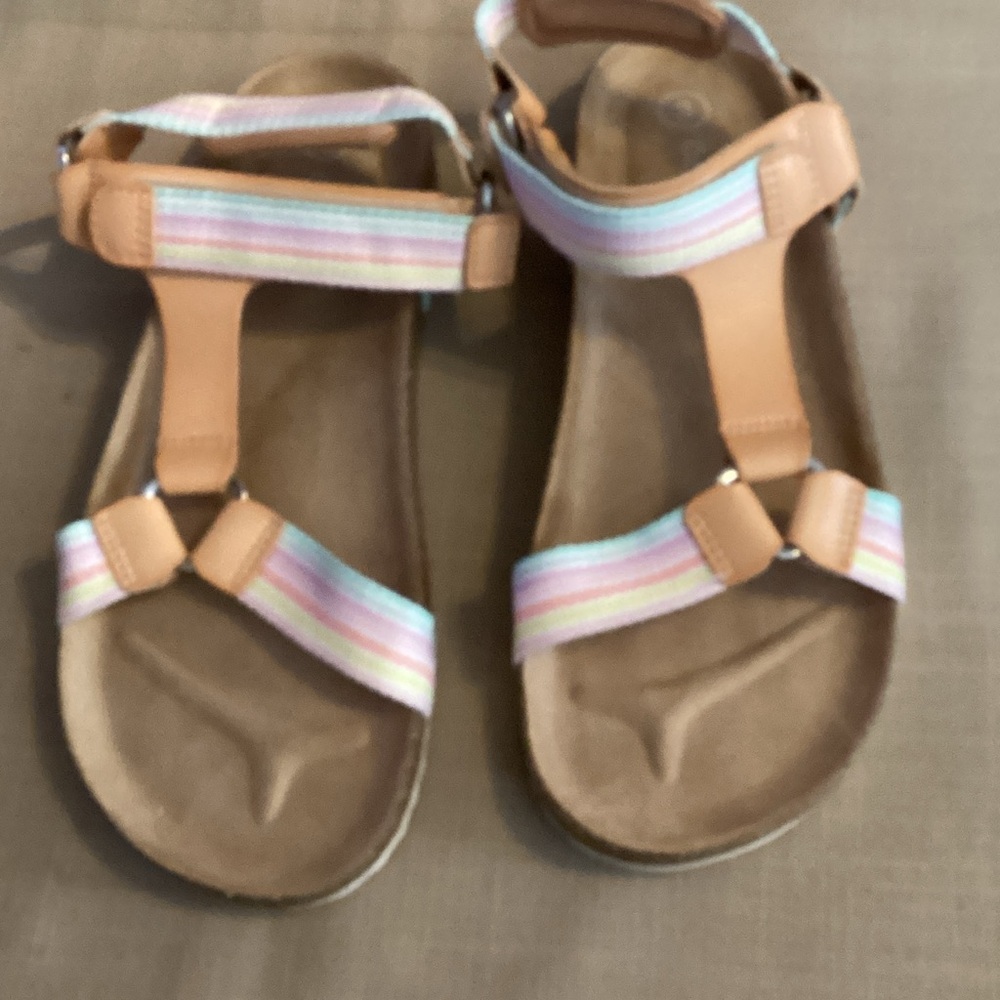 NWOT Cat & Jack Tan Sandals with Pastel Straps